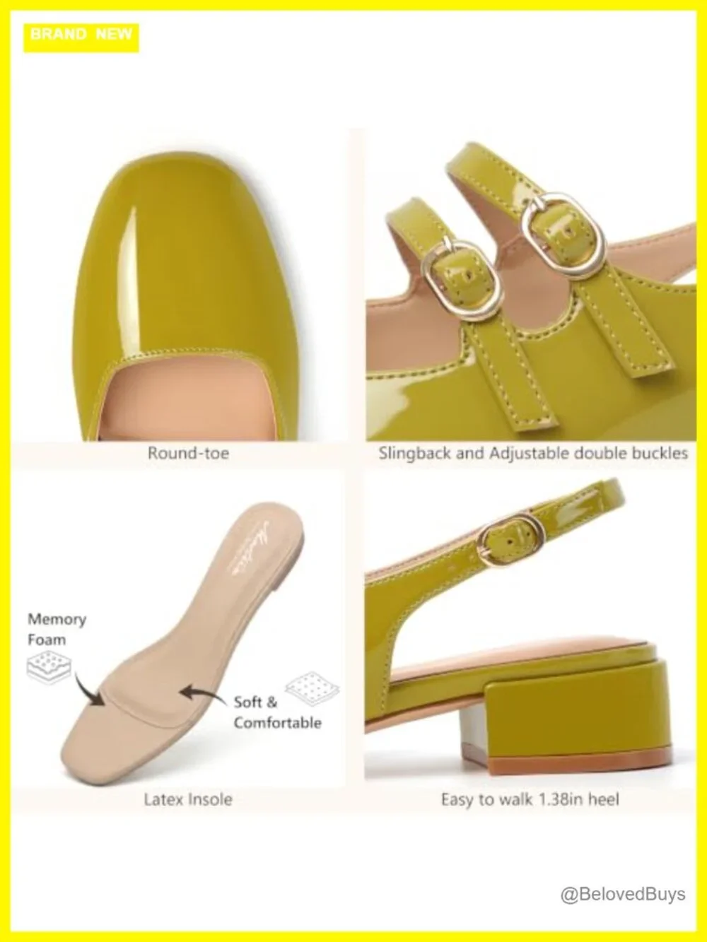 Women Double Strap Slingback Mary Jane Shoes Closed Toe Low Block Heel Comfort